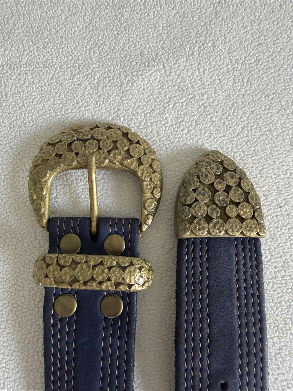 Sand Castle Navy Blue Women's Belt with Brass Hardware - Picture 3 of 6